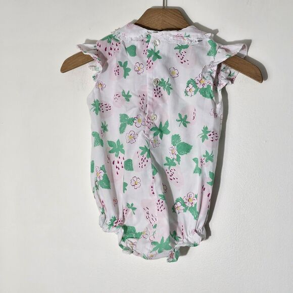Vintage Babyfair Girl Ruffle Romper with Collar Strawberry Bubble One Piece 12 m - Picture 3 of 9